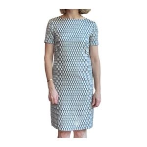 St. John Women's Shift Dress Blue White Pineapples Short Sleeve Size 2